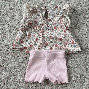 Floral Ruffle Top and Pink Shorts Set